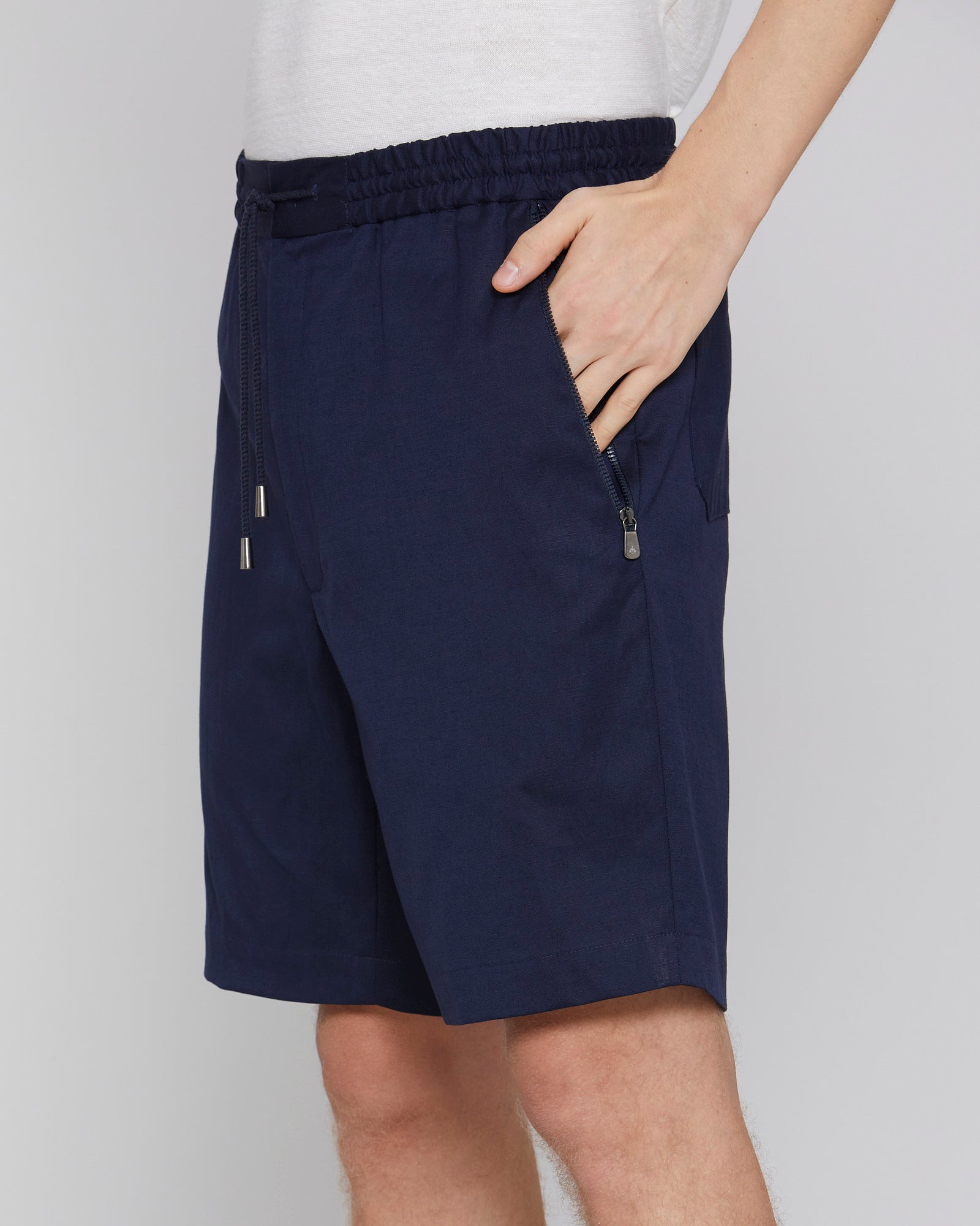 Cotton and linen Bermuda shorts with zip pocket Blue