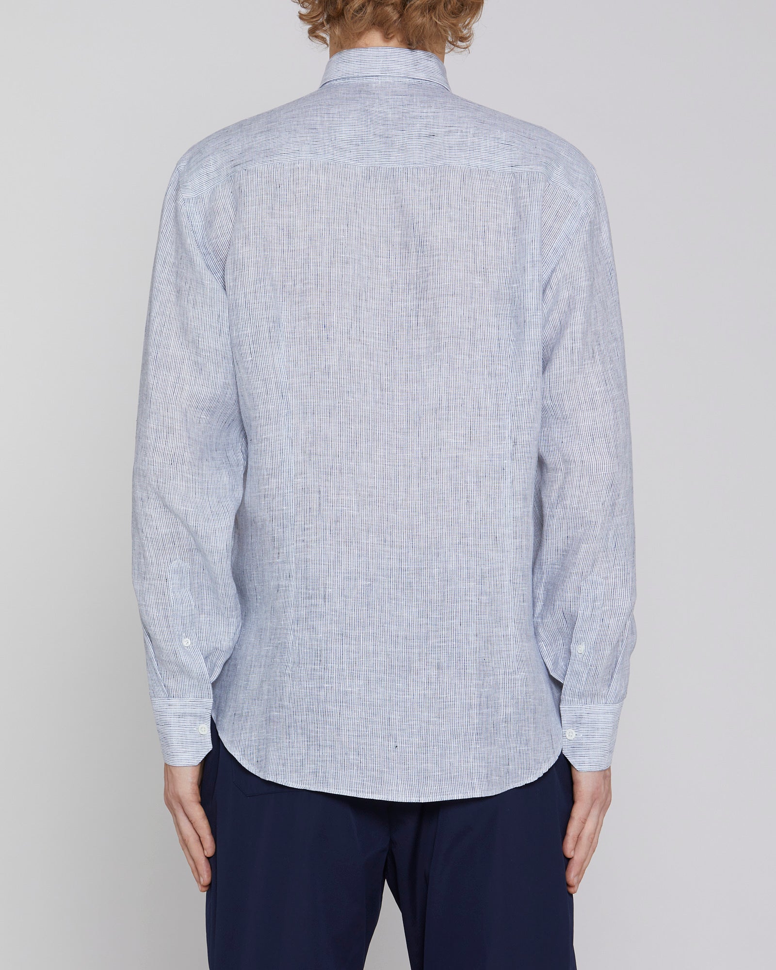 Linen shirt with classic collar White / Blu