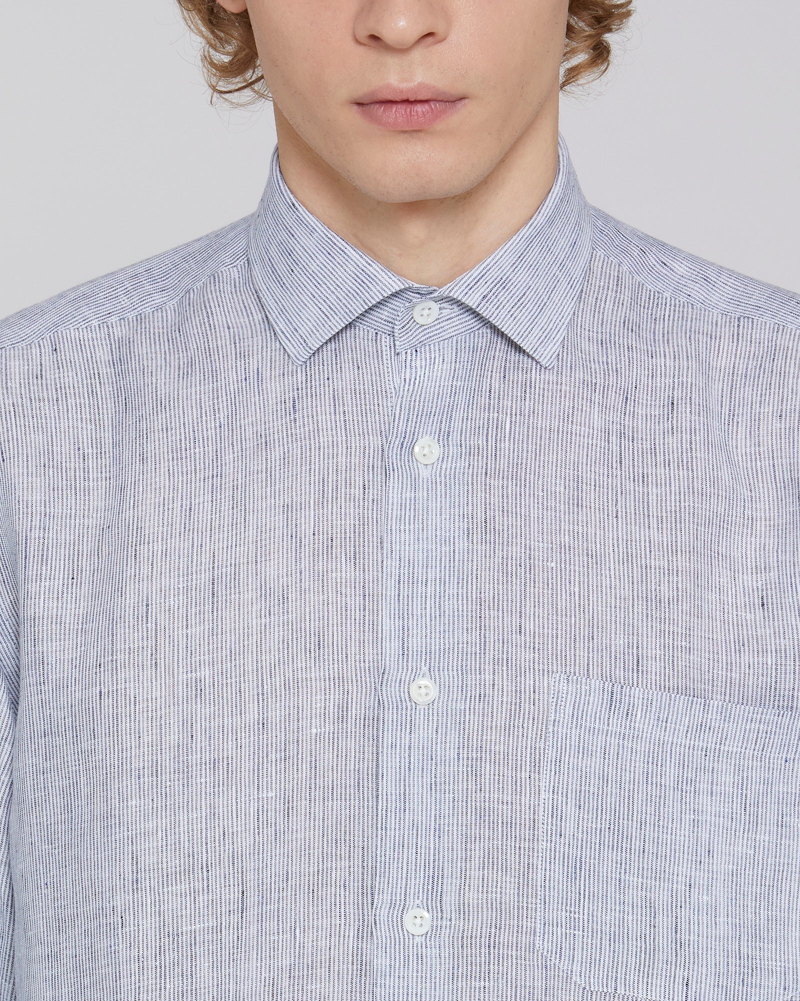 Linen shirt with classic collar White / Blu