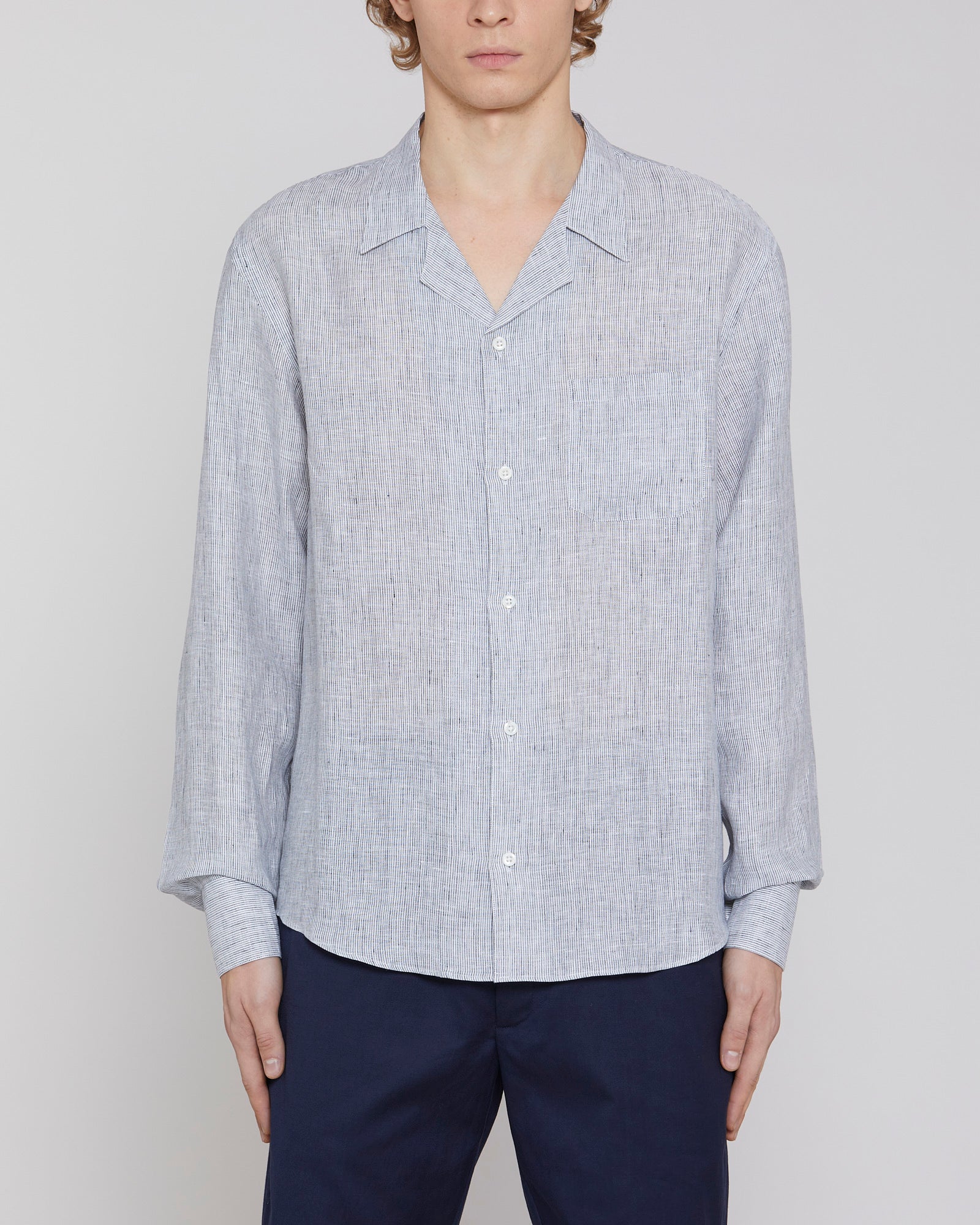 Linen shirt with Cuban collar White / Coal