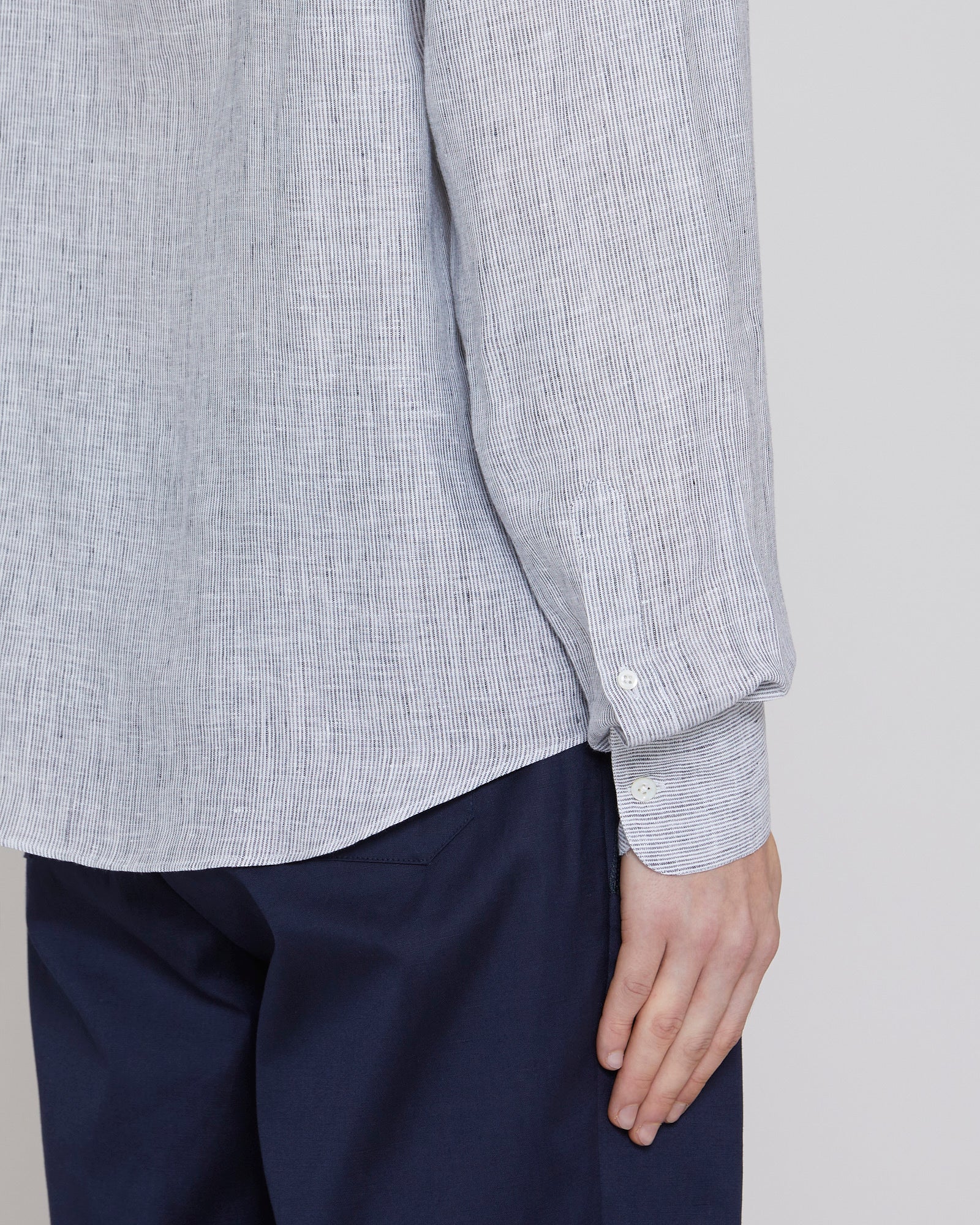 Linen shirt with Cuban collar White / Coal