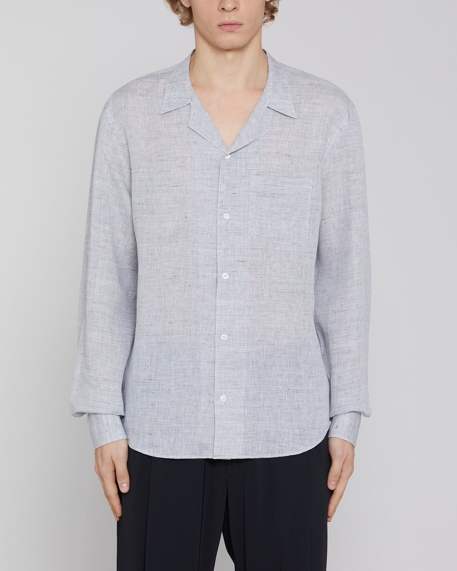 Linen shirt with Cuban collar Grey