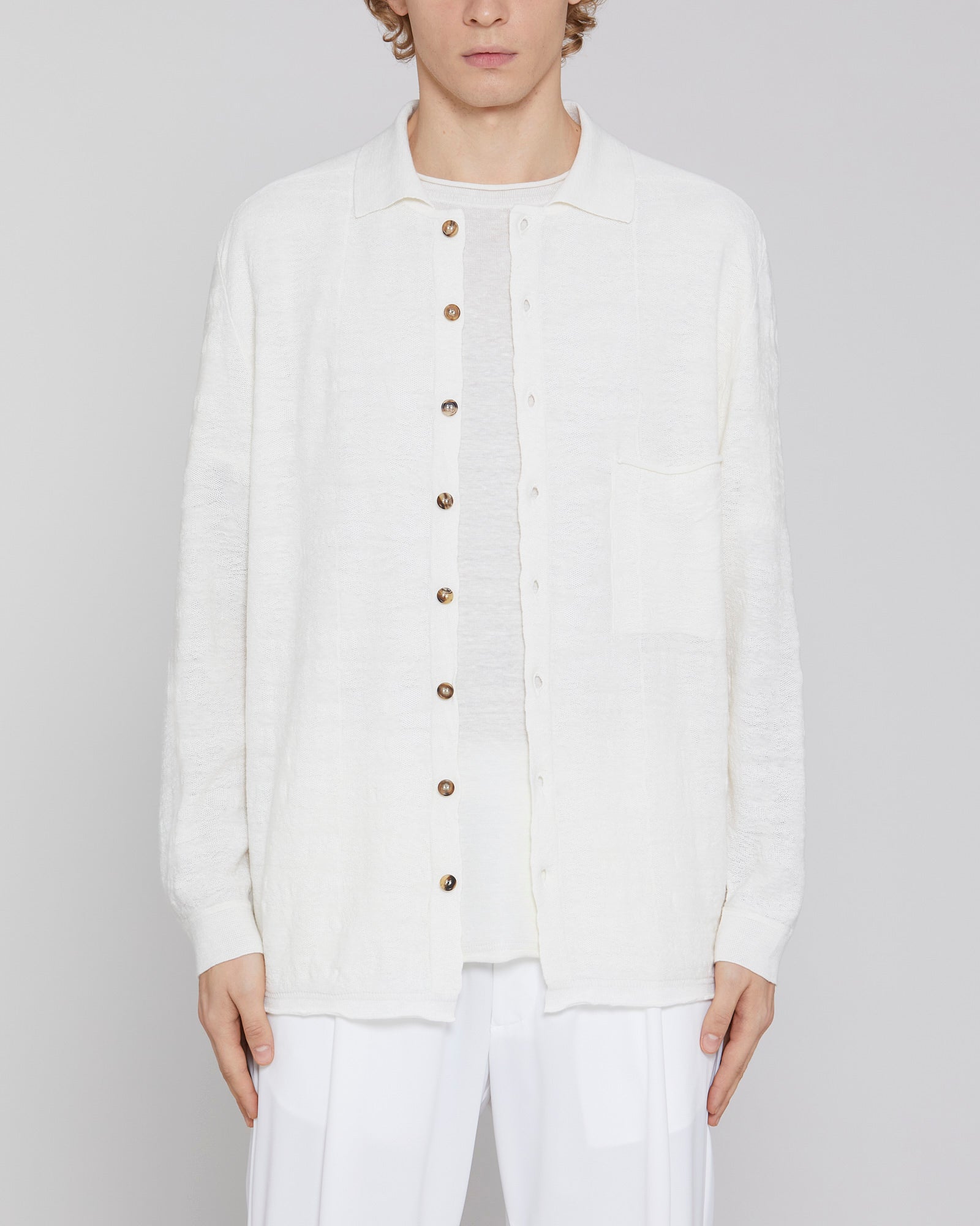 Long-sleeved floral pattern sweater white
