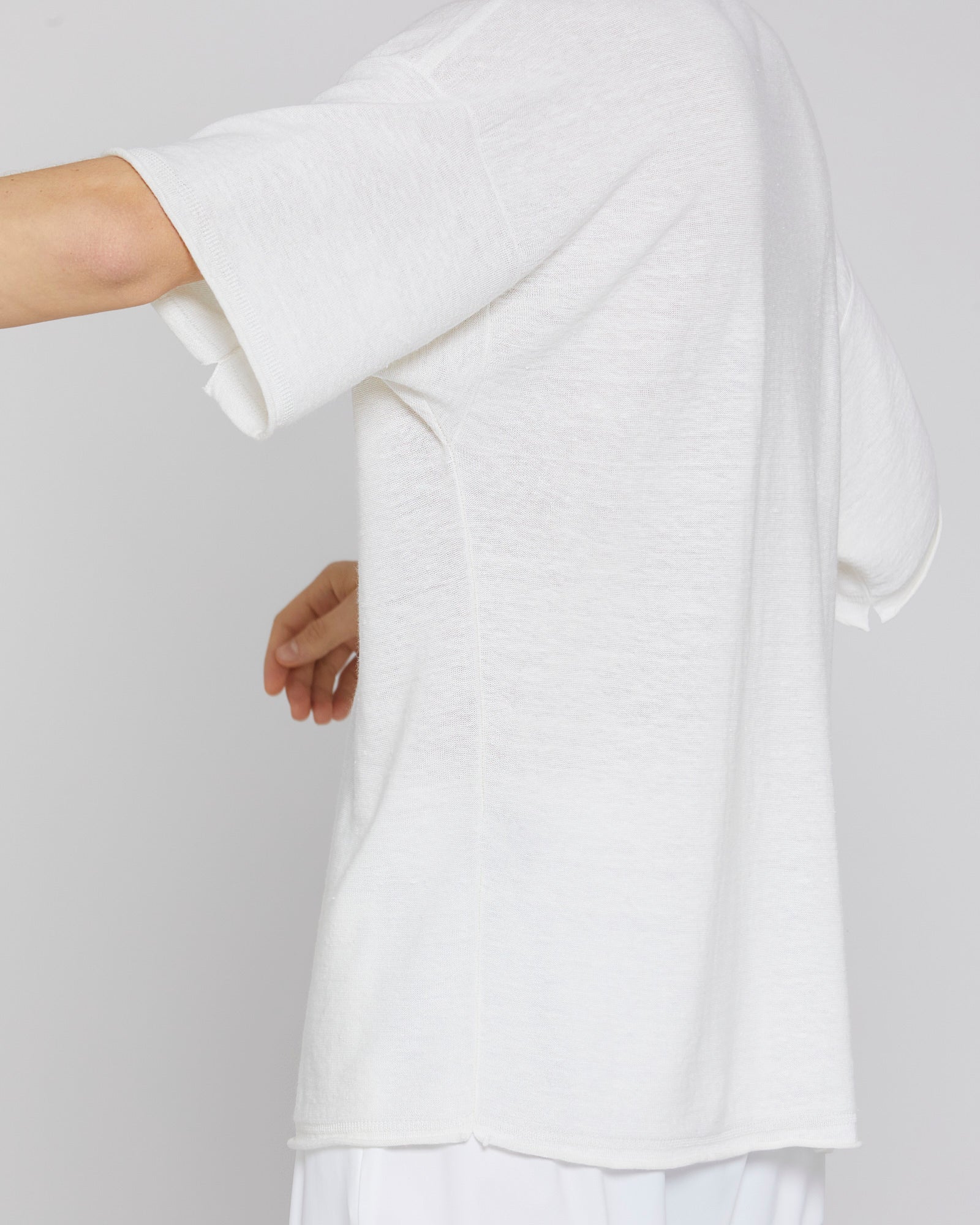 Short-sleeved drop-shoulder sweater