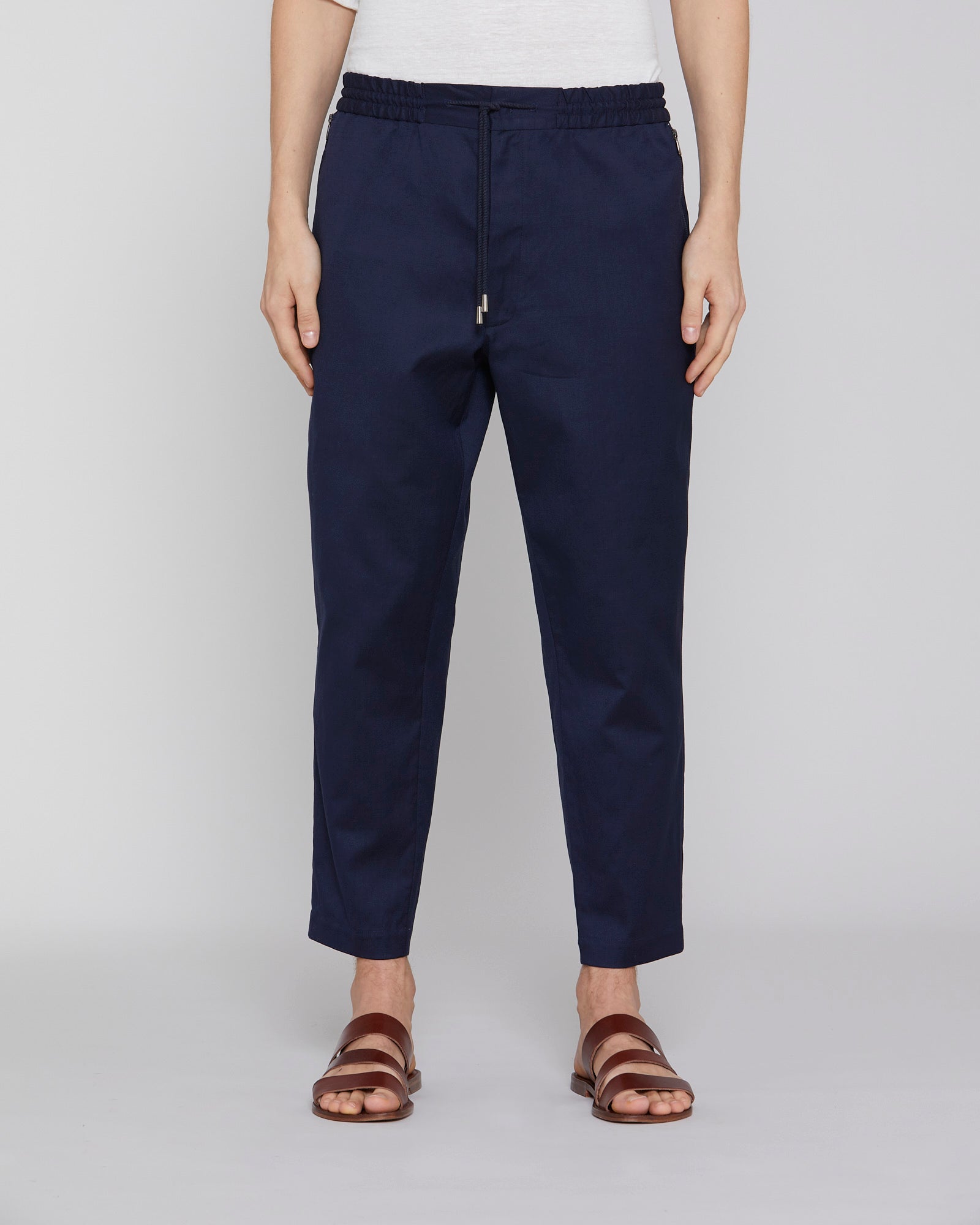 Cotton and linen trousers with zip pocket Blue