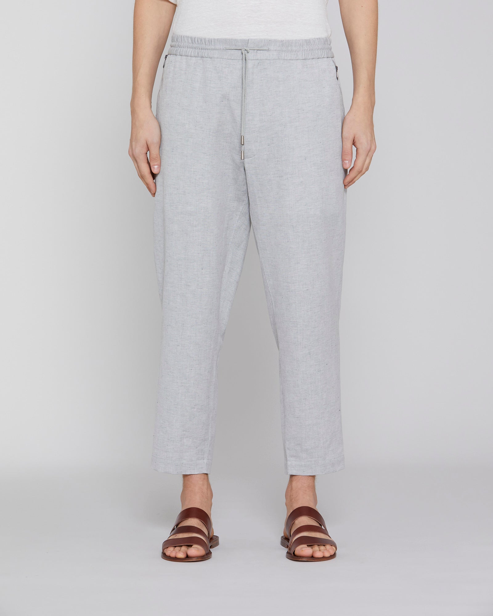 Cotton and linen trousers with zip pocket Grey