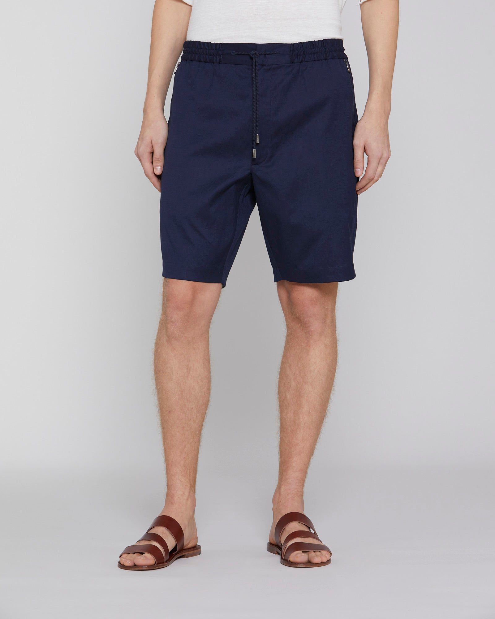 Cotton and linen Bermuda shorts with zip pocket Blue