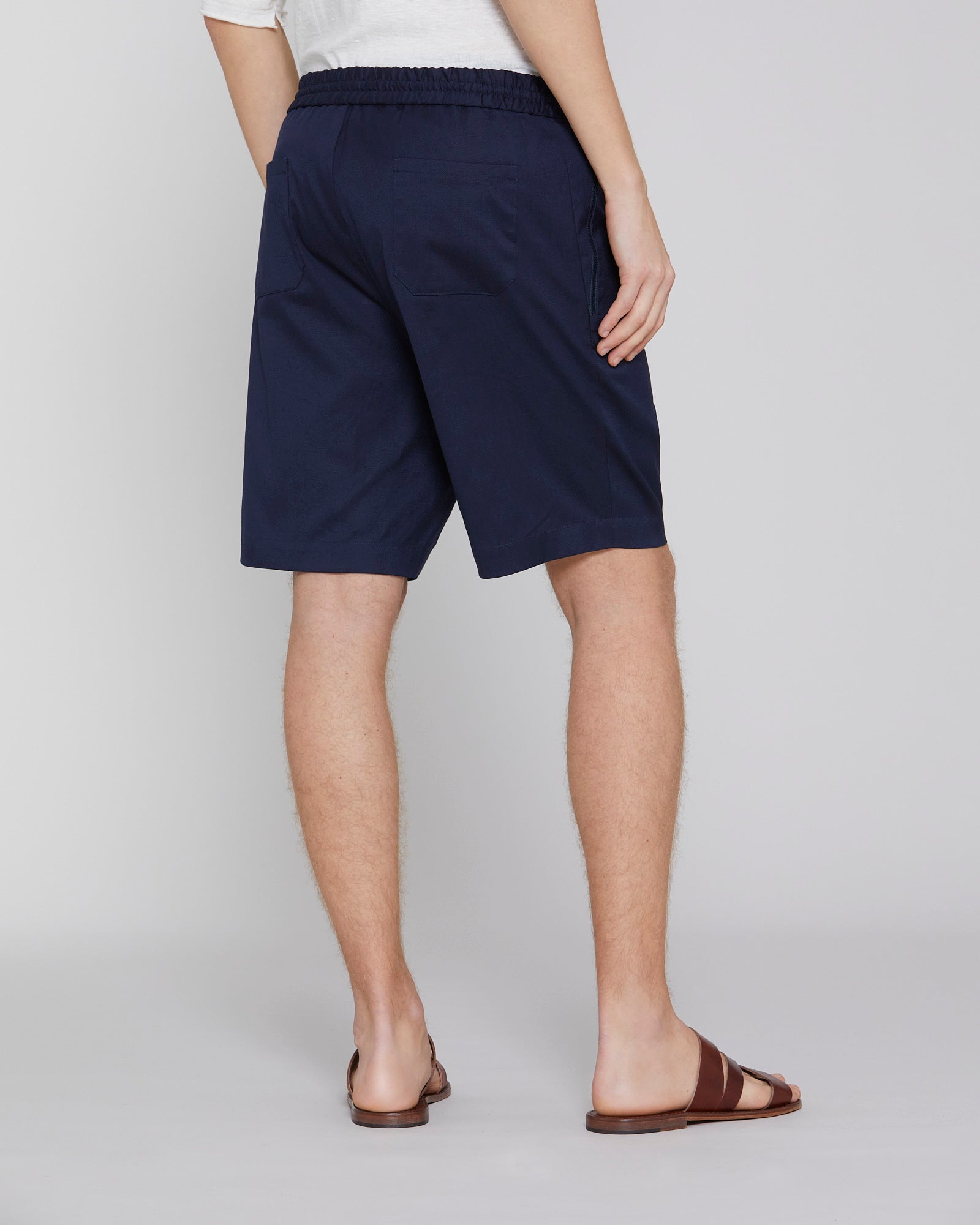 Cotton and linen Bermuda shorts with zip pocket Blue