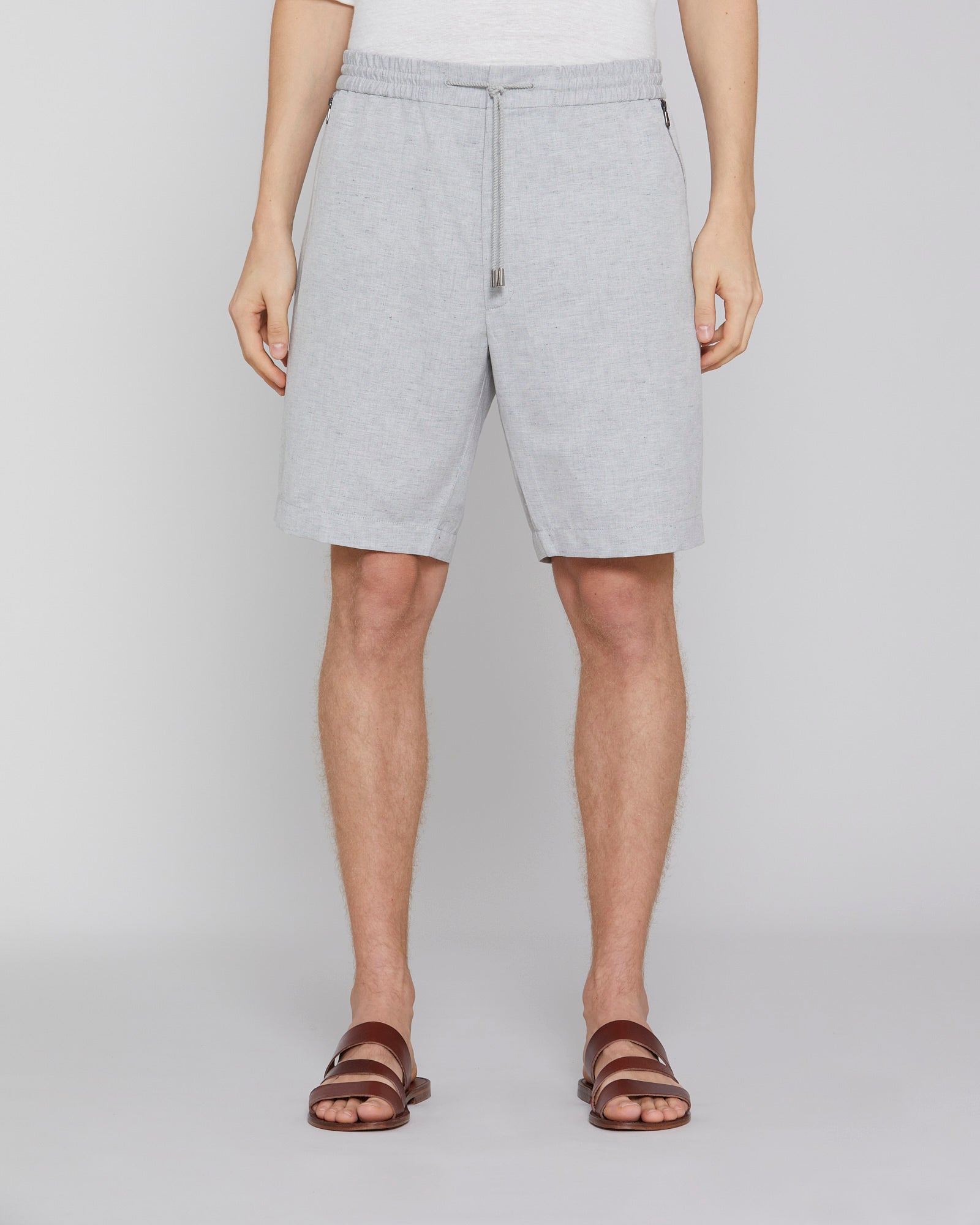 Cotton and linen Bermuda shorts with zip pocket Grey