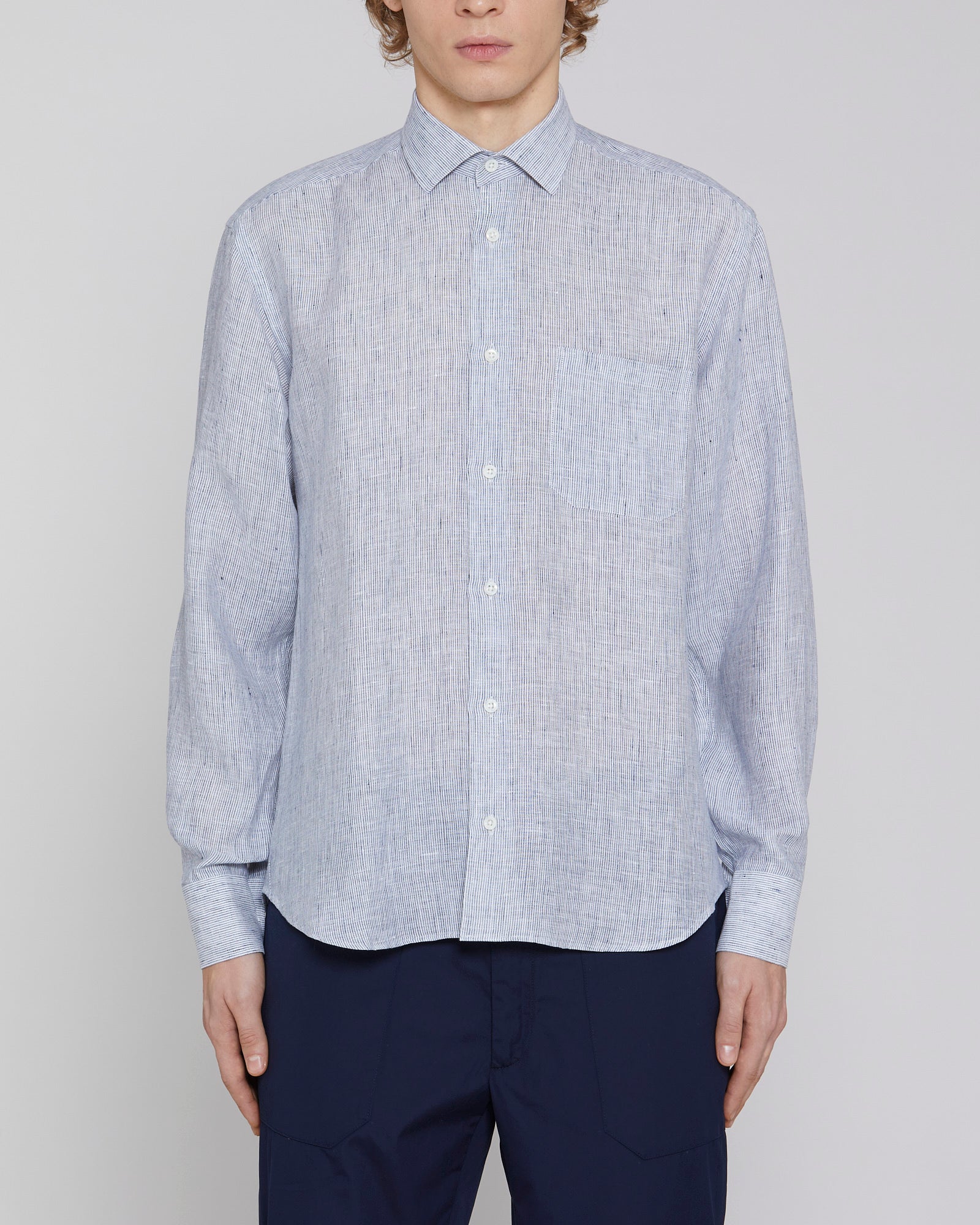 Linen shirt with classic collar White / Blu