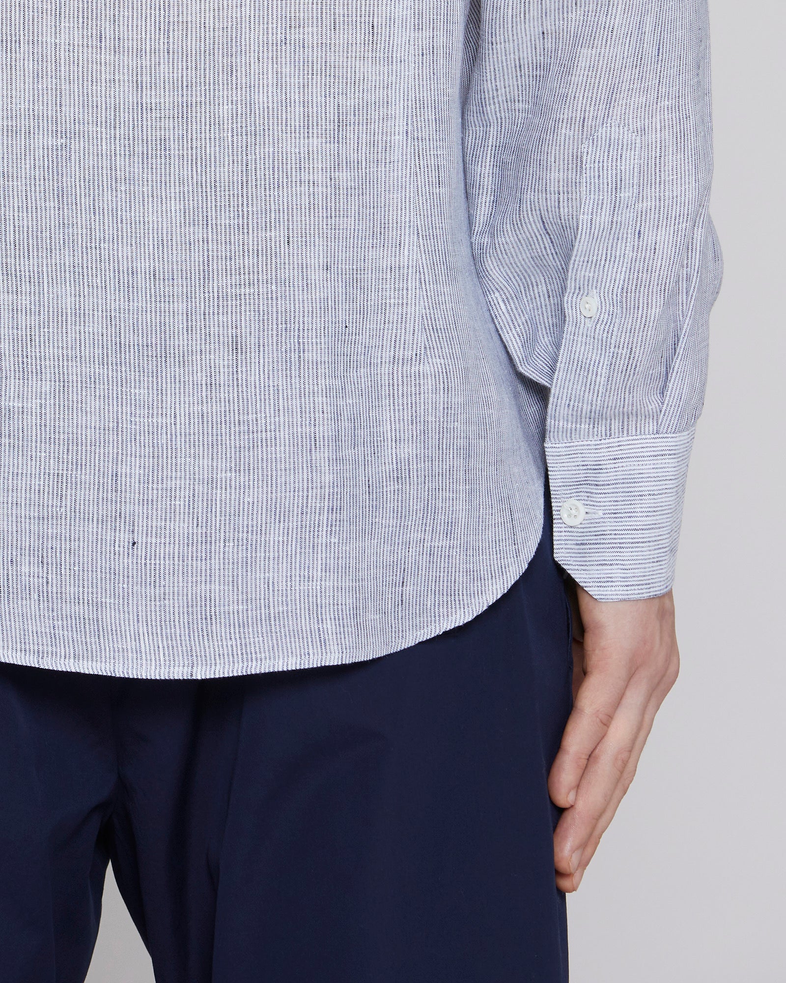 Linen shirt with classic collar White / Blu