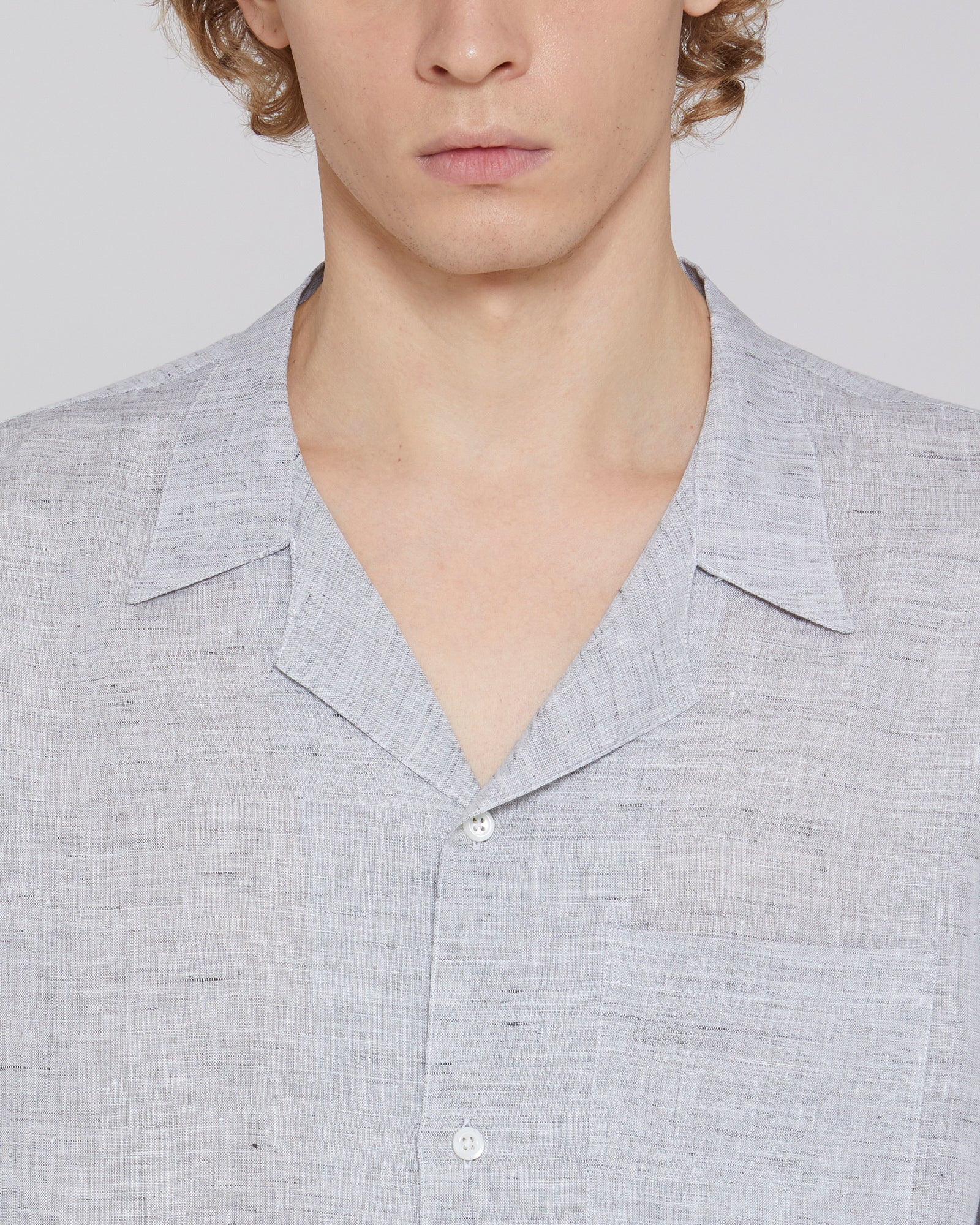 Linen shirt with Cuban collar Grey