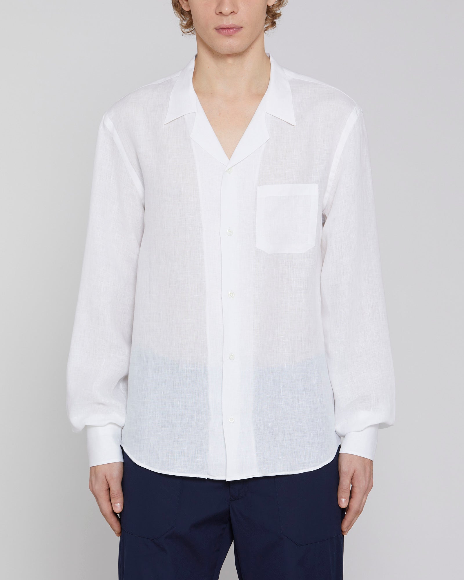 Linen shirt with Cuban collar white